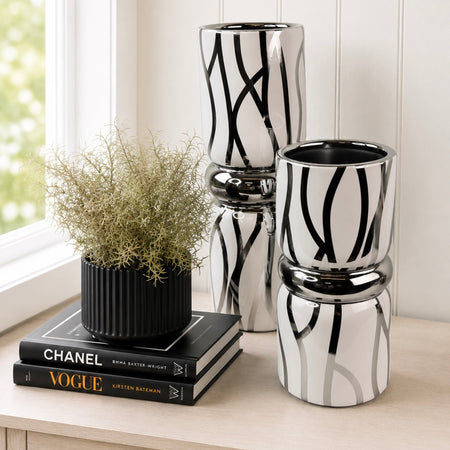 White and silver ceramic shaped vase 2 sizes