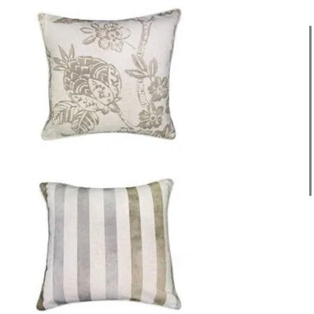 Natural floral and stripe cushion