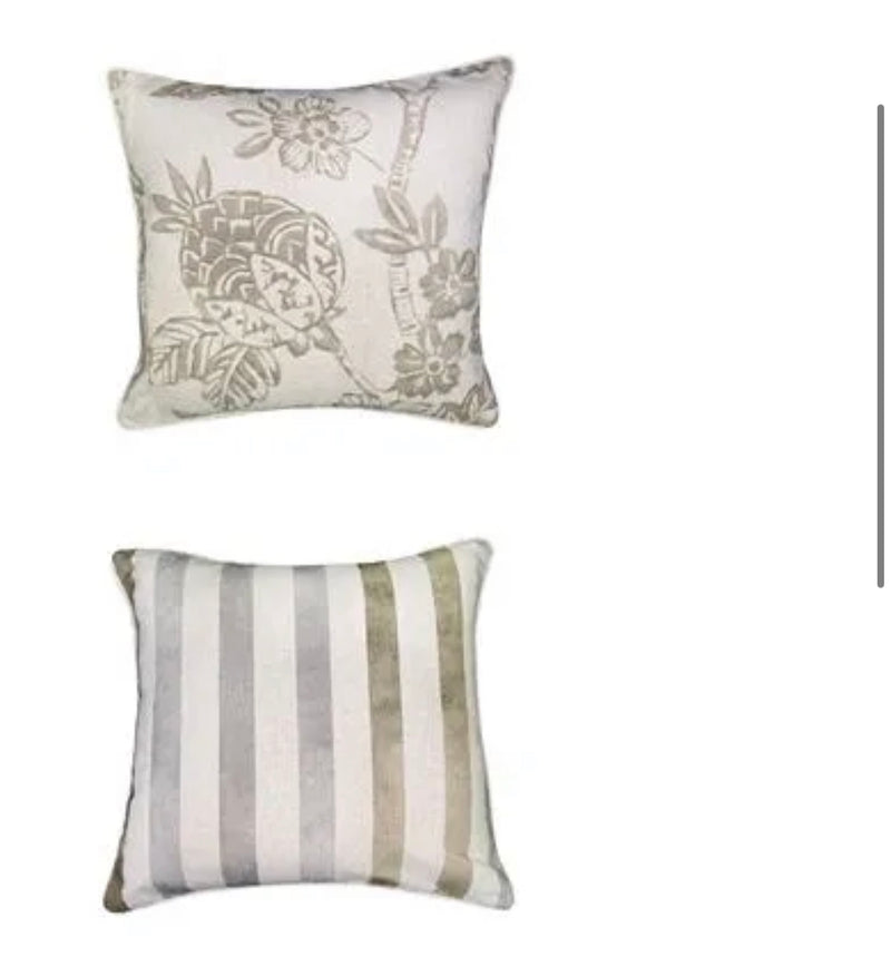 Natural floral and stripe cushion