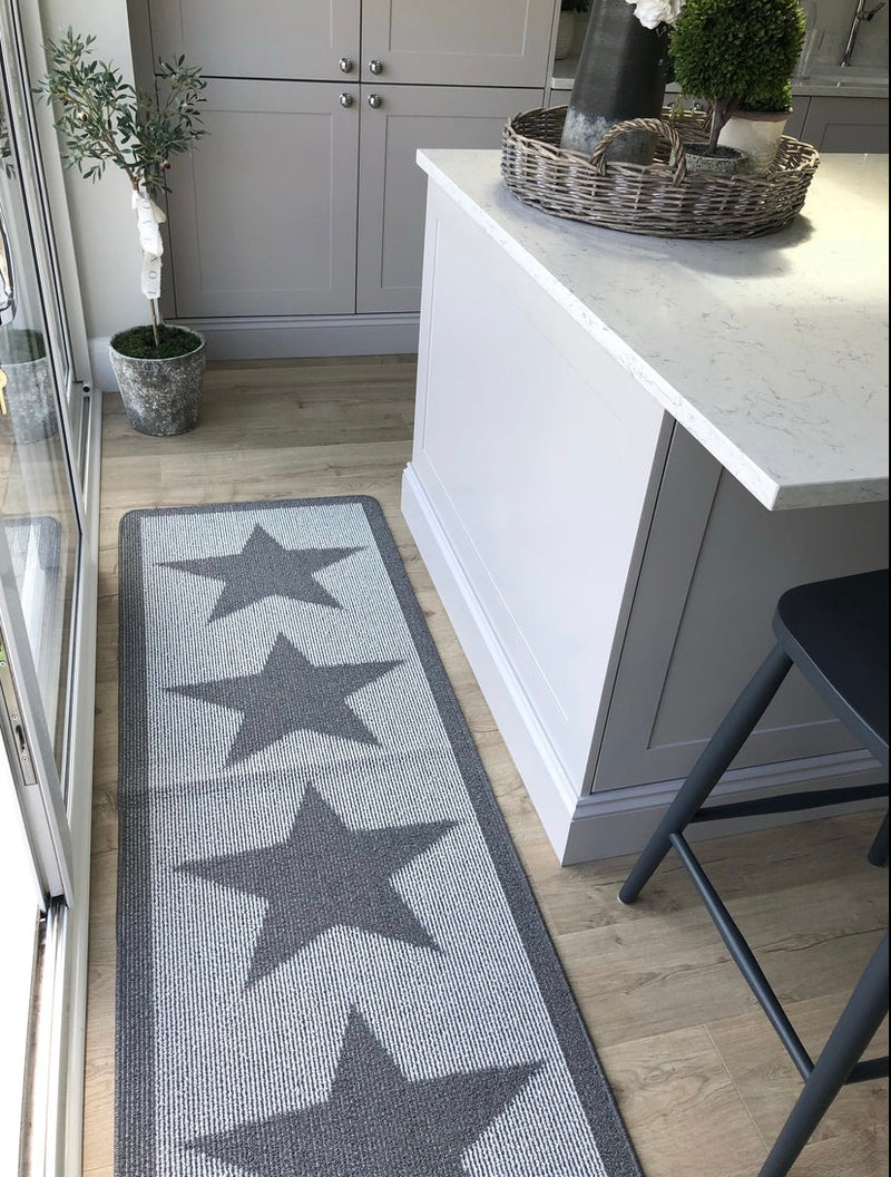 Grey Star Door washable mat rug Runner 67cm by 150cm and 67xm by 200cm