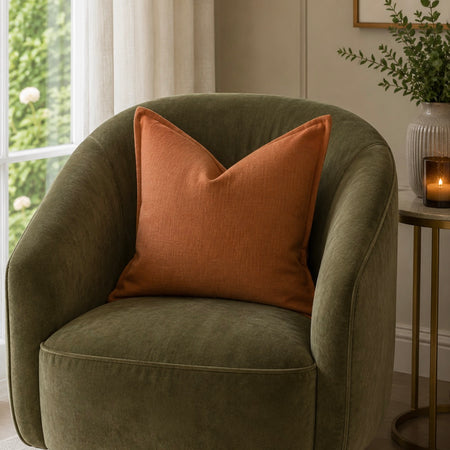 Burnt Orange Linen Mix Feather Filled luxe cushion 45cm