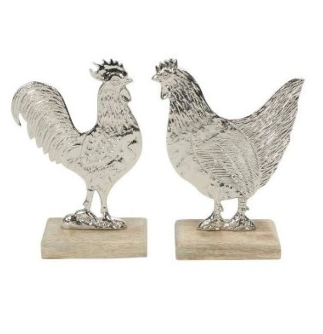 Mixed style Aluminium Chicken & Rooster on Base