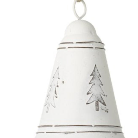 White metal hanging bell tree embossed 2 sizes