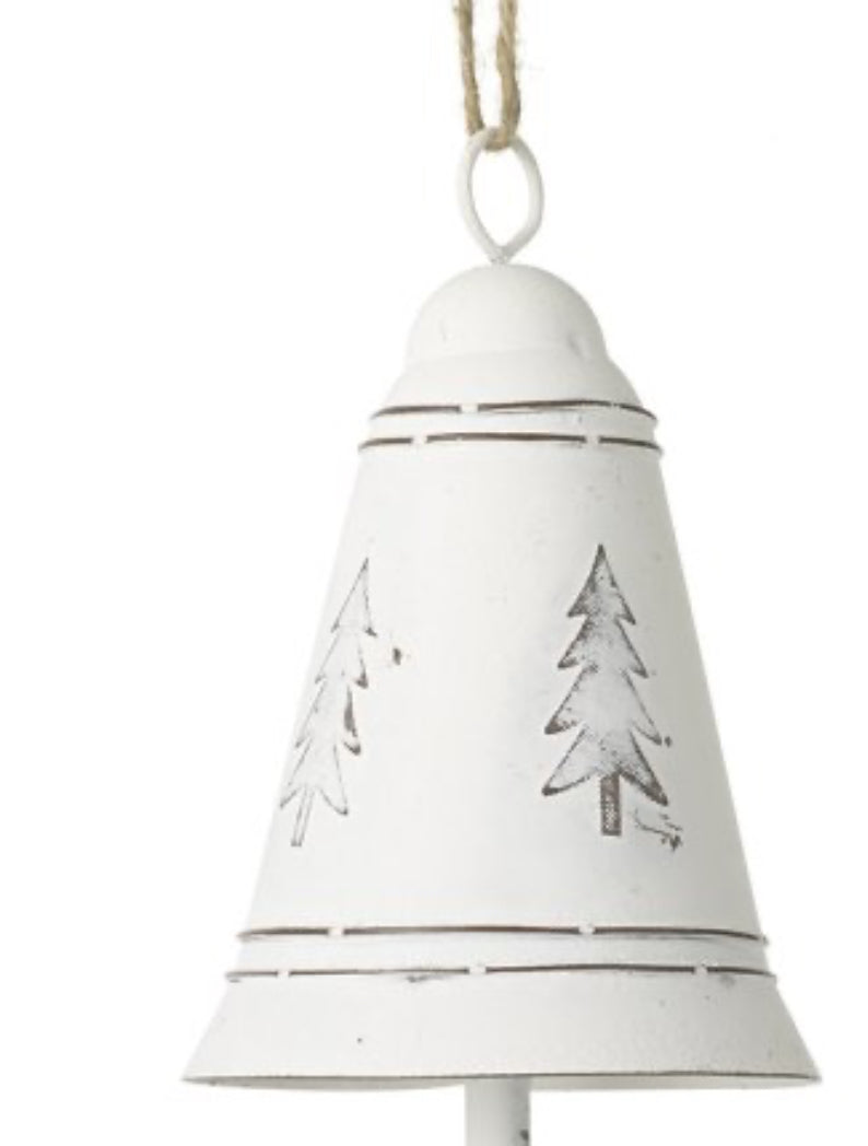 White metal hanging bell tree embossed 2 sizes