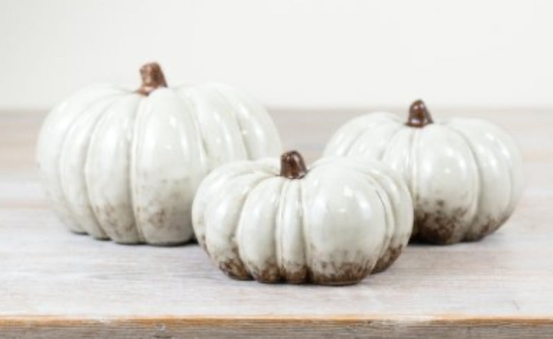 Rustic off white ceramic autumn Halloween pumpkins 2 sizes