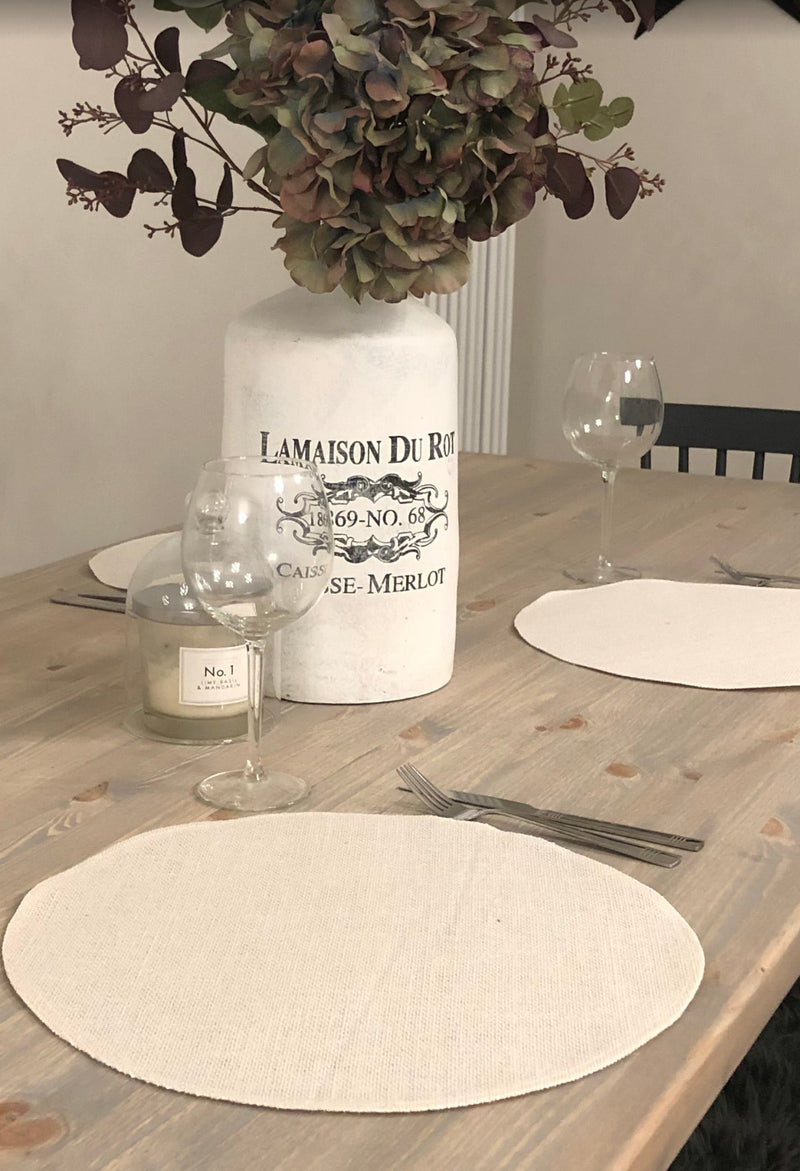 Set of 4 Off White Round Jute placemats