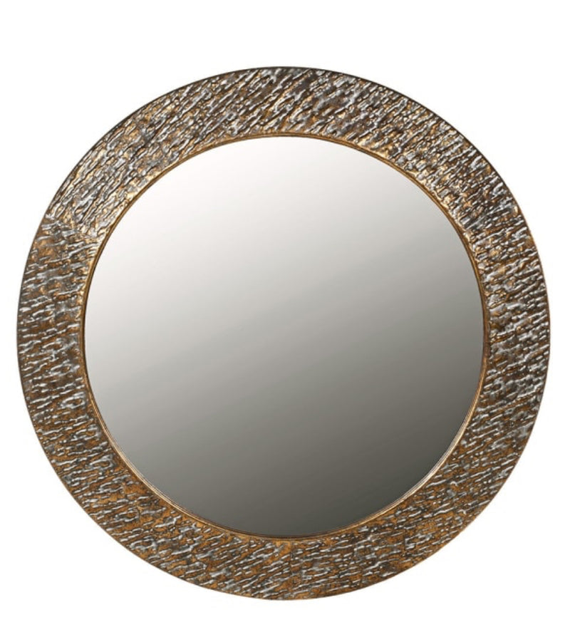 Brushed brass gold metal textured mirror 80cm