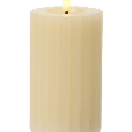 Cream ribbed LED candle with timer