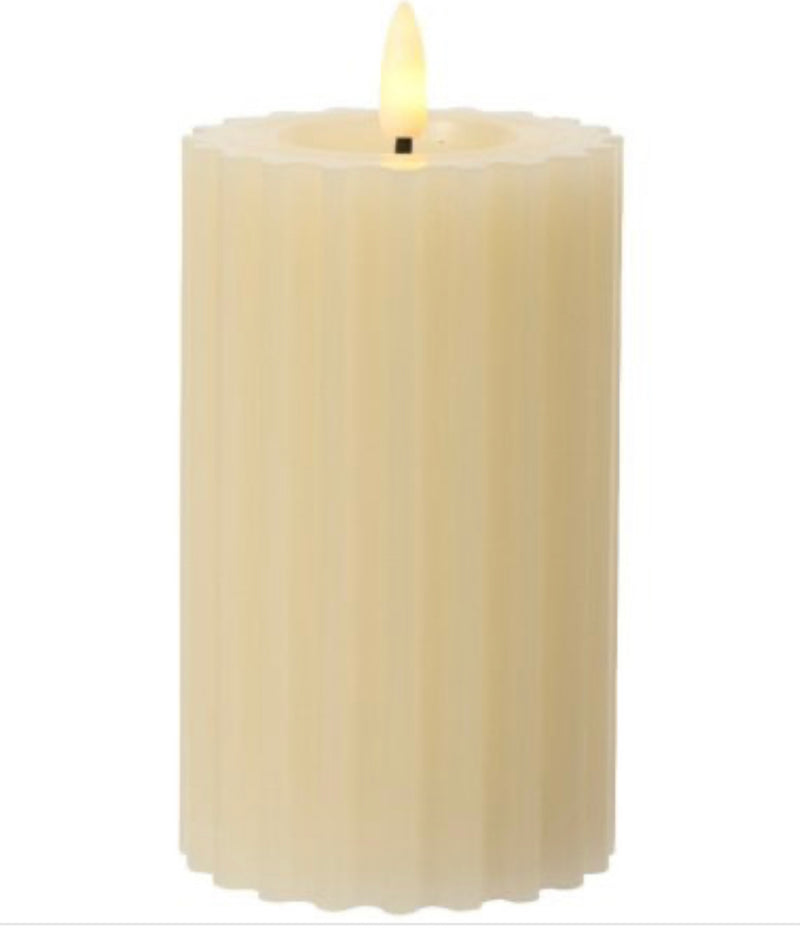 Cream ribbed LED candle with timer