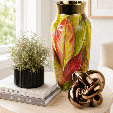 Pink and green leaf tropical vase 40cm
