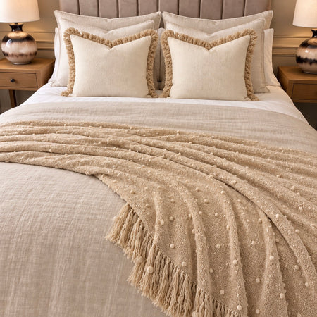 Mohair look neutral cream taupe textured dot dash textured throw 130x180
