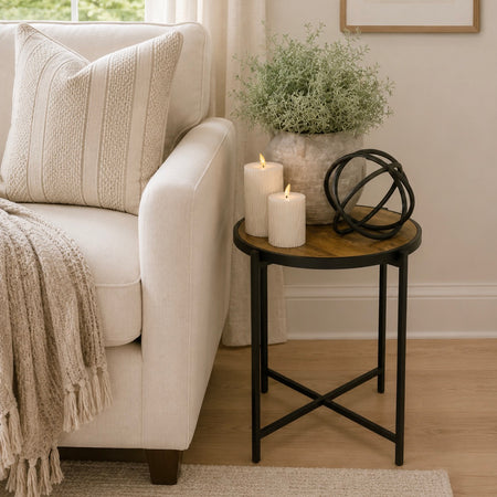 Round metal wood top side table