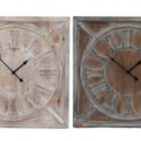 Square wood clock dark 60cm