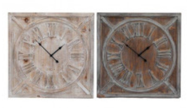 Square wood clock dark 60cm