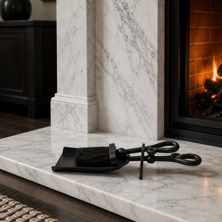 Black hearth tidy brush fireside set
