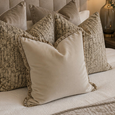 Taupe champagne frill edge luxe cushion 45cm