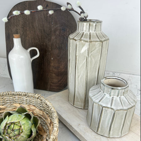 Wheatley ceramic ribbed bottle vase in two sizes