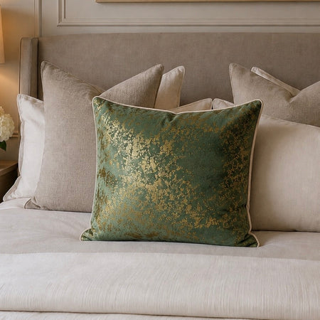 Paul Moneypenny Reversible Green Gold Feather Filled 43cm Cushion