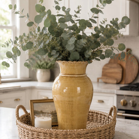 Ochre mustard yellow Fluted Shaped Glazed Vase