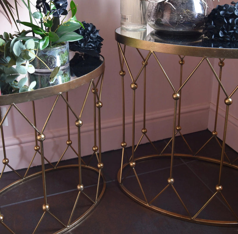 Antique Gold Mirrored Top oval Side Table console two sizes