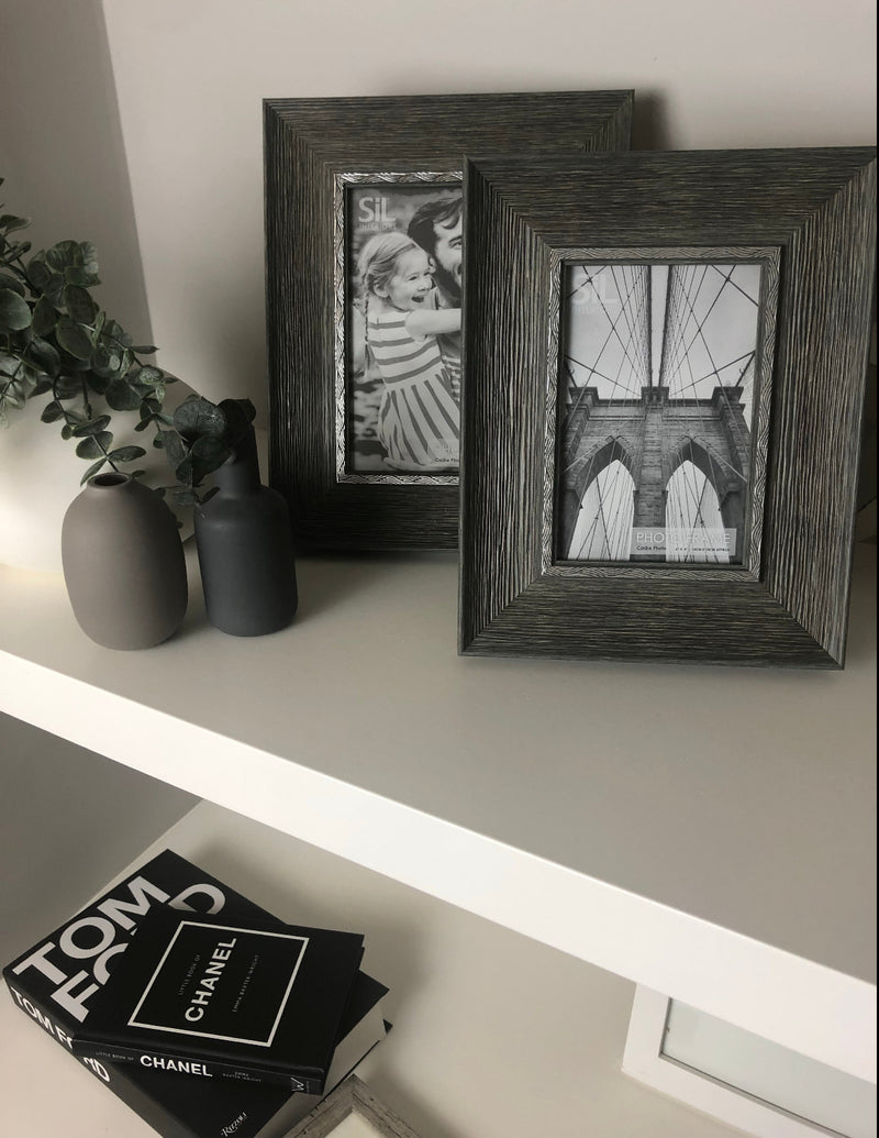 Grey wood with metal trim photo picture frame 5x7