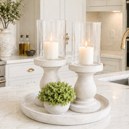 Large Shaped stone Concrete and Glass hurricane Candle Holder hurricane