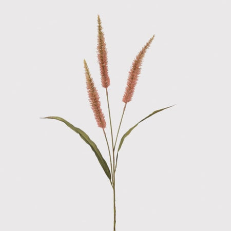 Pink Pennisetum Spray with Leaves 90cm