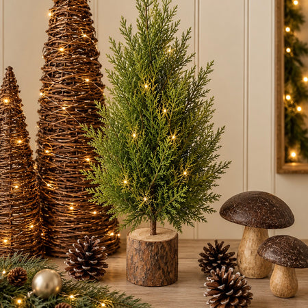 Green Fir Tree on Log Base