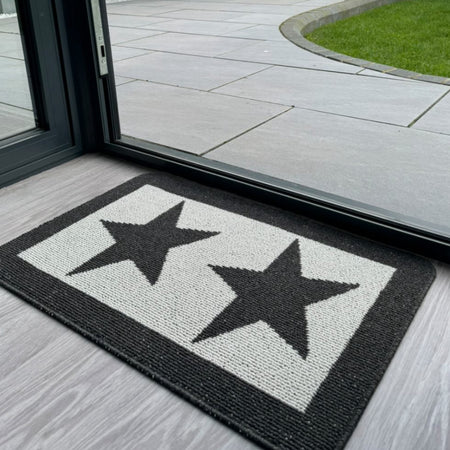 Charcoal Star Door washable Mat Rug 80x50cm and 67x100cm