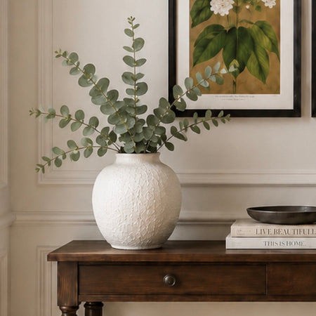 Handmade textured white rustic ceramic vase style 2