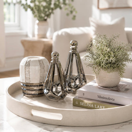Silver ceramic ornament candle holder 2 sizes