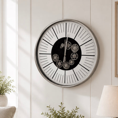 Silver white face gears 60cm clock