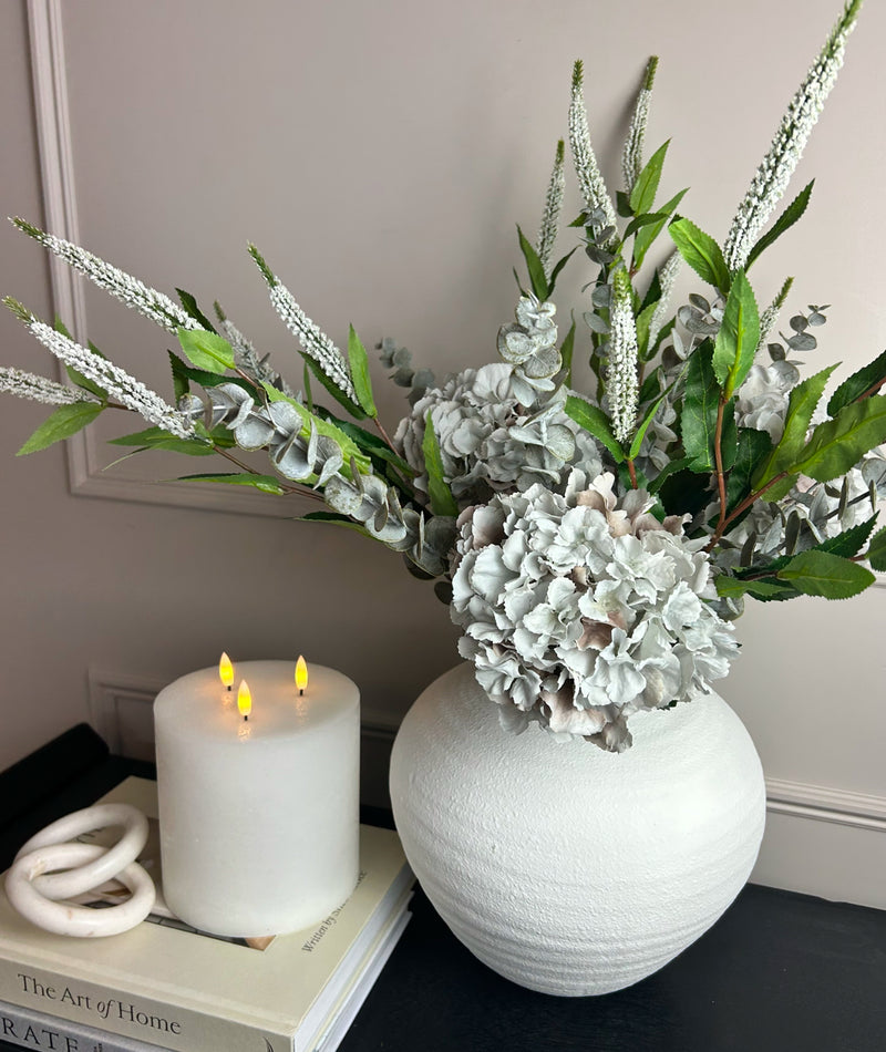 Bouquet arrangement 4 grey/taupe hydrangeas white Veronica eucalyptus bunch