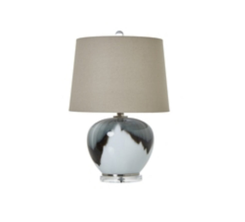 Abstract ombré glass lamp with linen shade