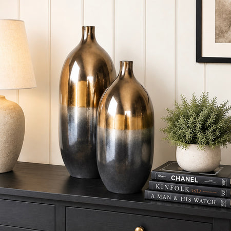 Black gold bronze tall textured vase ombre two tone 2 sizes