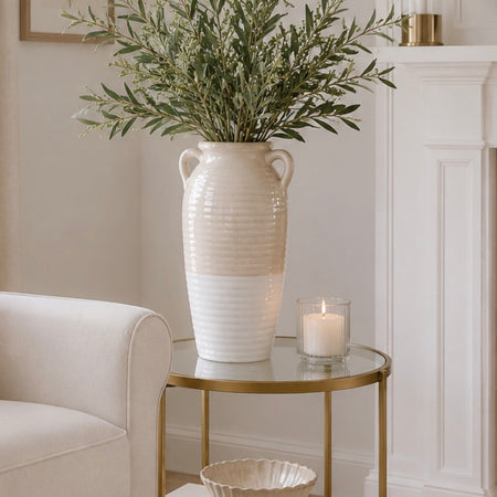 Two tone cream and white ribbed tall vase