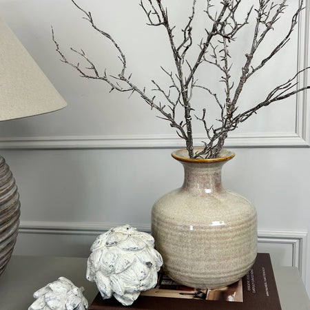 Ceramic textured neutral bottle squat vase