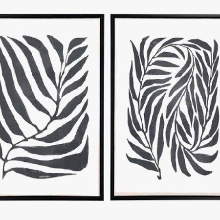 Set of two modern black and white leaf prints
