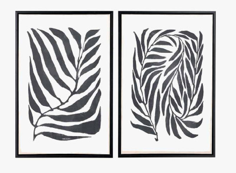 Set of two modern black and white leaf prints