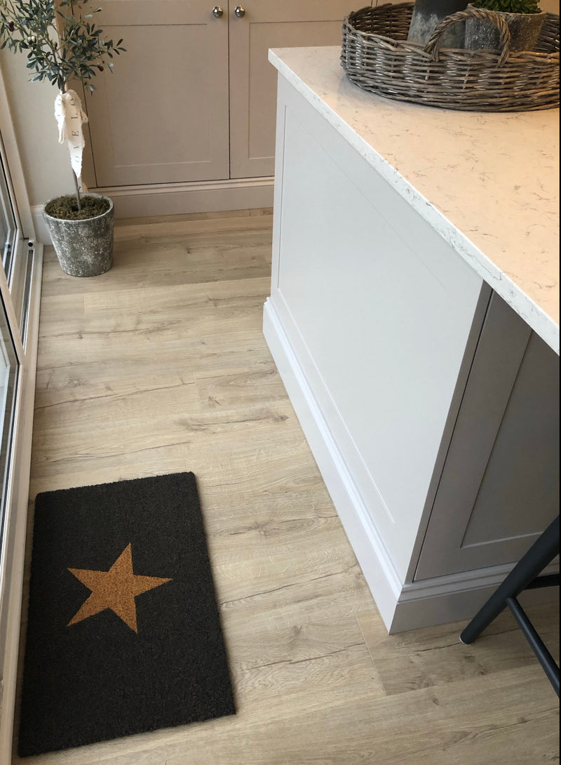 Dark charcoal star natural coir door mat rug 45x75