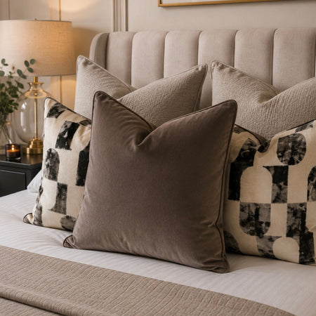 Truffle brown Taupe Matt Velvet Piped Edge Cushion 43cm & 50cm