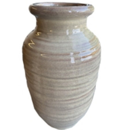 Large Tall fluted vase with ribbed bedside table texture detail brown beige 39cm by 22cm