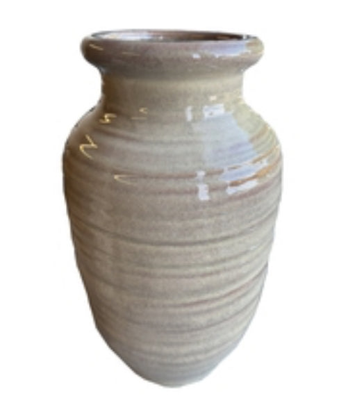 Large Tall fluted vase with ribbed bedside table texture detail brown beige 39cm by 22cm