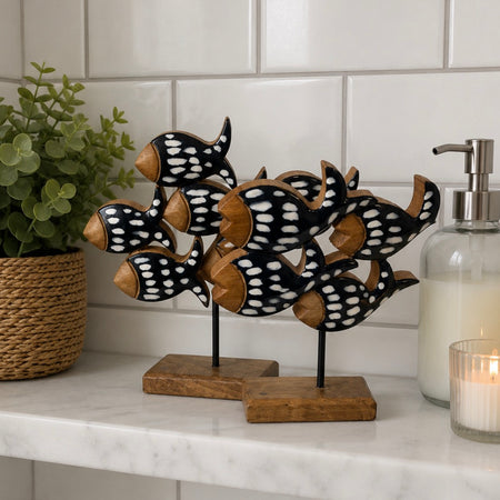 Wood enamel fish on stand