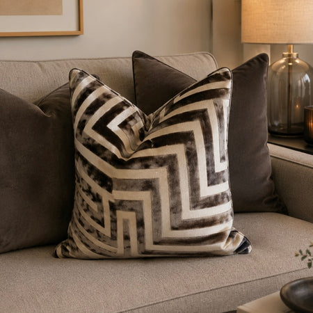 Paul Moneypenny Chocolate Geo Patterned print Amazing luxury Cushion 43cm