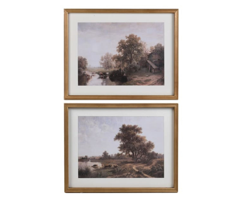 Countryside gold framed prints 2 styles antique look