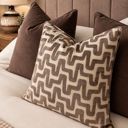 Chocolate brown zigzag neutral pattern textured print cushion 45cm