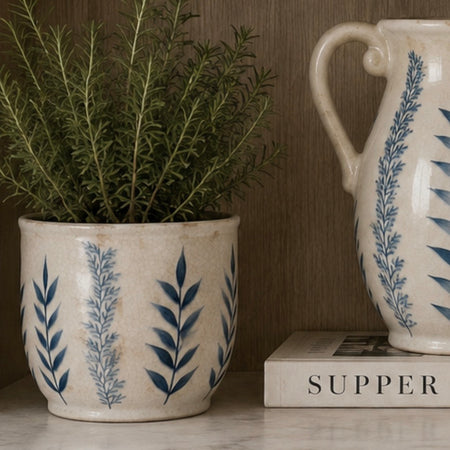 Blue leaf petal rustic crackle glaze plant pot