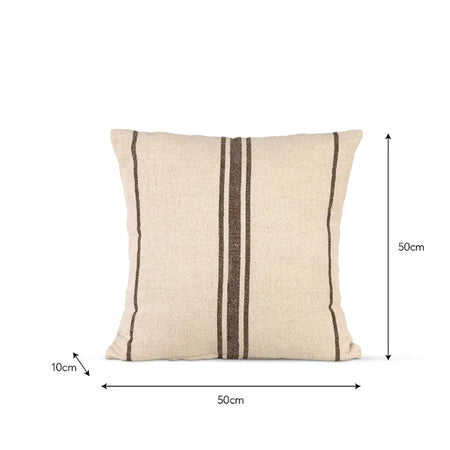 Windrush brown linen natural stripe cushion 50cm