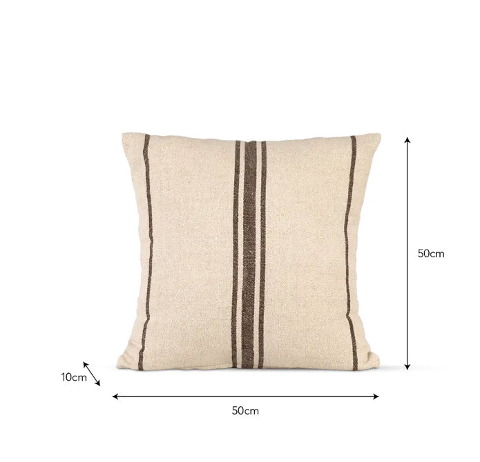 Windrush brown linen natural stripe cushion 50cm